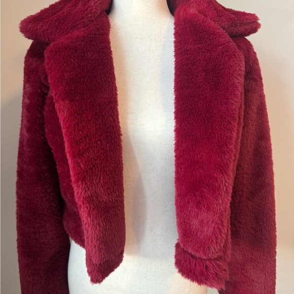Women's Red Faux Fur Jacket - Picture 3 of 7